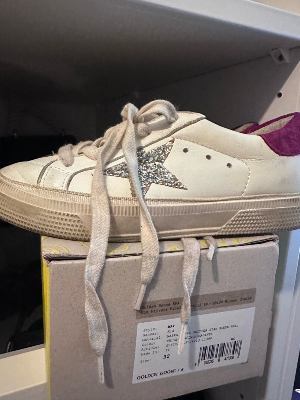 Golden Goose White Leather Sneakers with Magenta Heel Tab